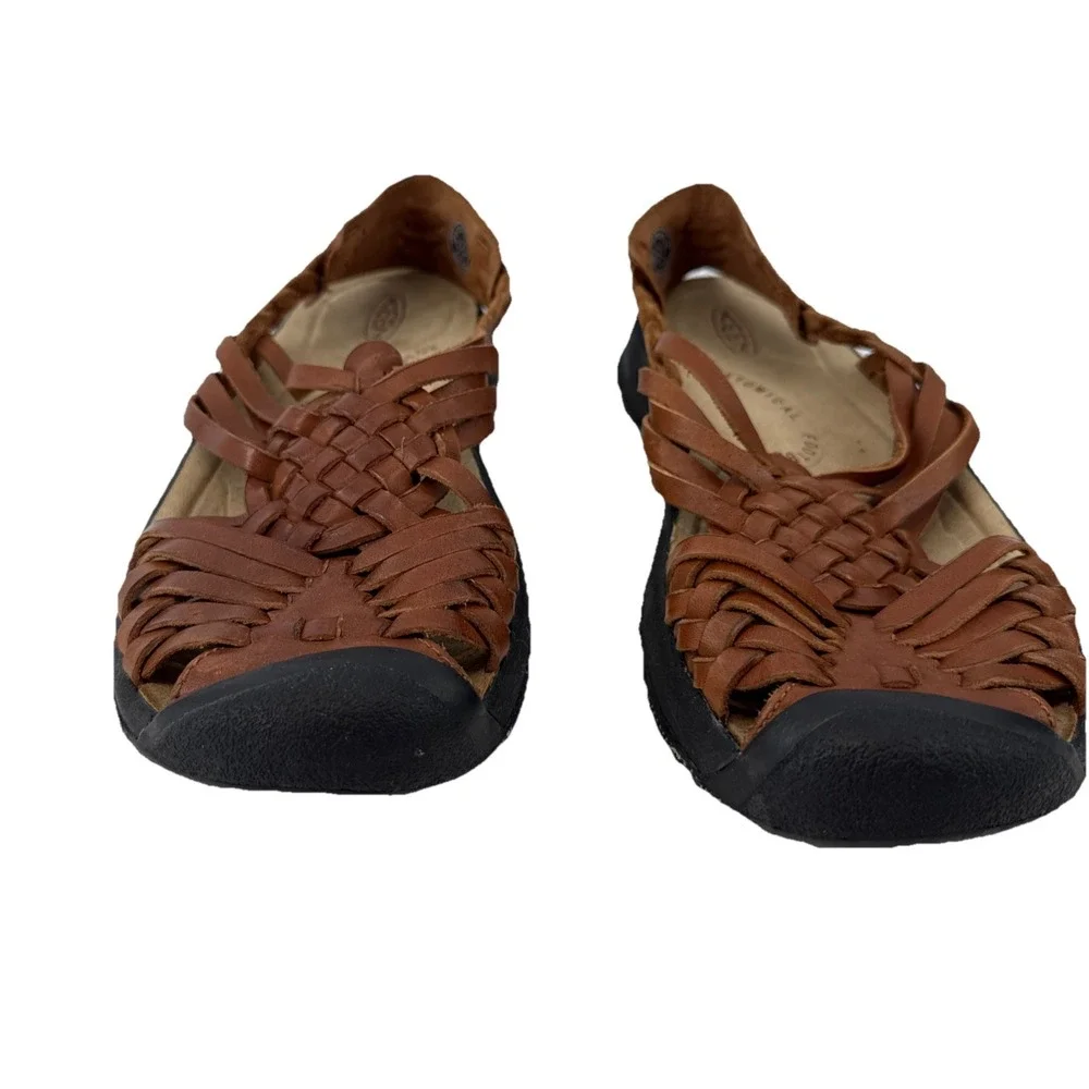 KEEN Fisherman Sandals Women 8 Brown Leather Woven Closed Toe Outdoor Comfort